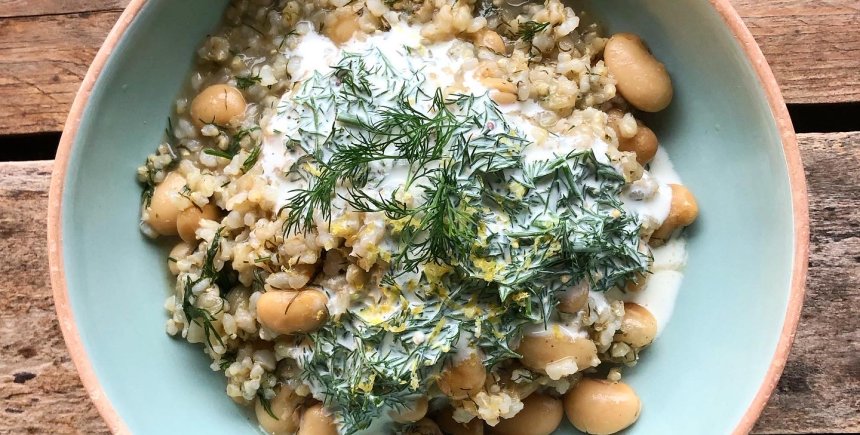 Risotto van witloof en boterbonen met dille en citroen